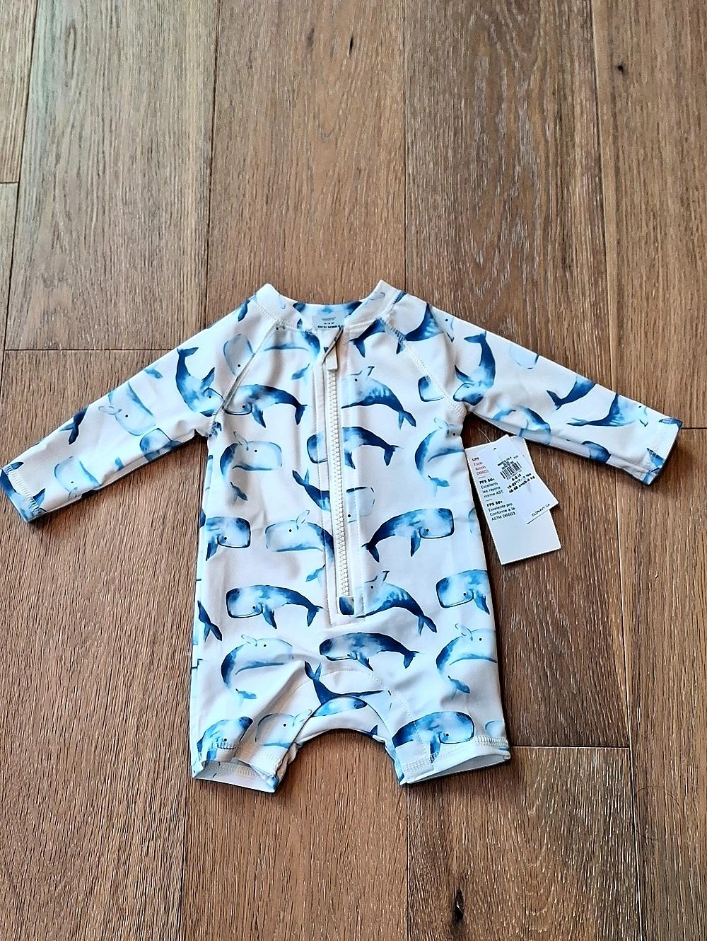 Old Navy UPF 50+ Whale Print One-Piece Rashguard Baby 0-3M Blue Whale Rashguard